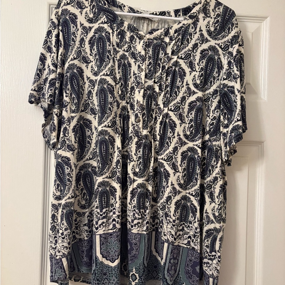Rose & Olive Navy and White Paisley Blouse